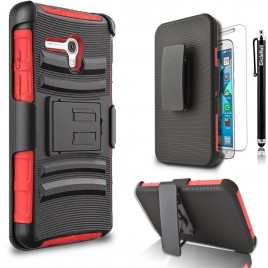 Alcatel OneTouch Fierce XL Case, Dual Layers [Combo Holster] Case And Built-In Kickstand Bundled with [Premium Screen Protector] Hybrid Shockproof And Circlemalls Stylus Pen (Red)